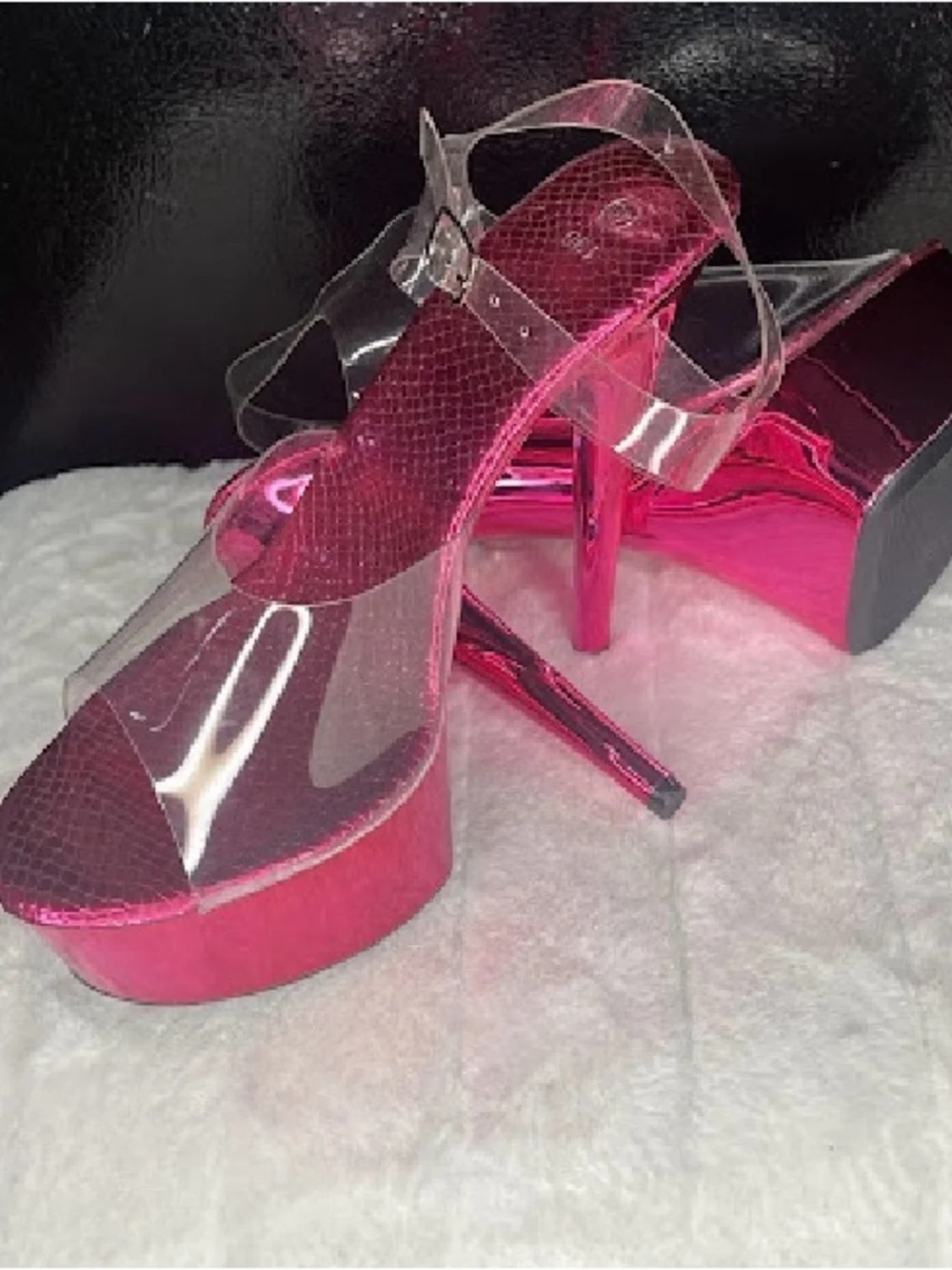 Clear Strap Hot Pink Platform Stiletto Heels